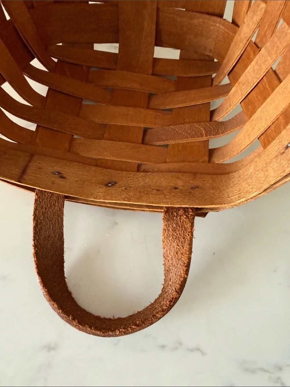 Vintage 19th Century Basket Co Handmade  Basket with Leather Handles Signed